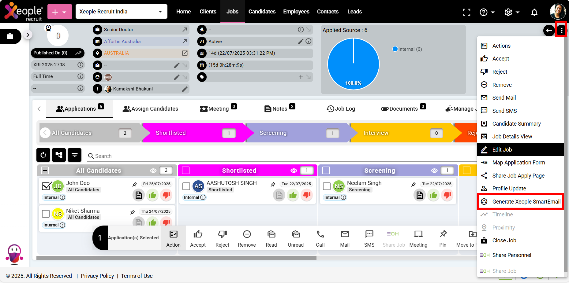 Job Summary Page - Generate Xeople SmartEmail