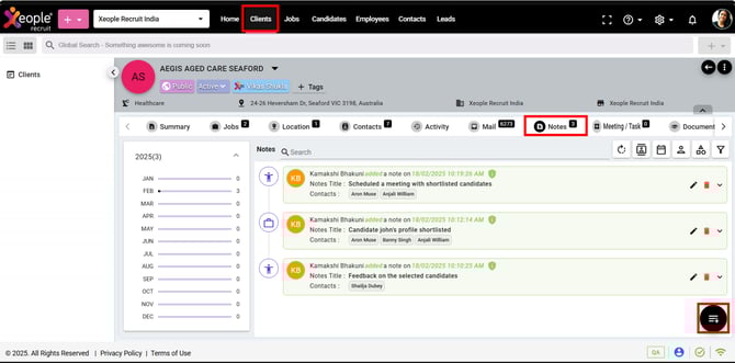 Client Summary Page - Notes - Add New Note