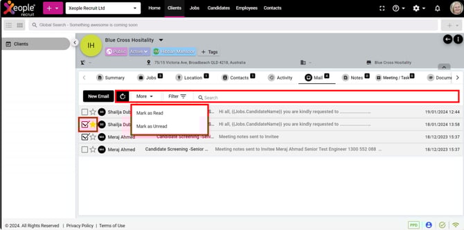 Client Summary Page - Actions 