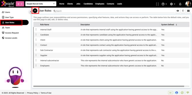 Settings - User Management - User Roles