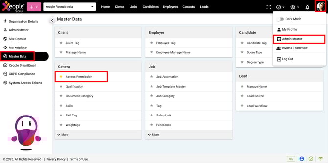 Administrator – Master Data – Access Permission