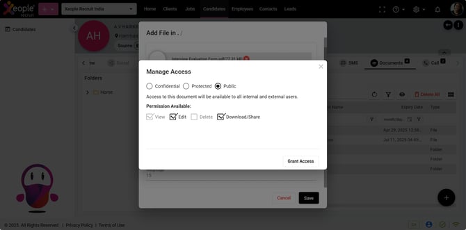 Candidate Summary – File Access Pop-up – Configure