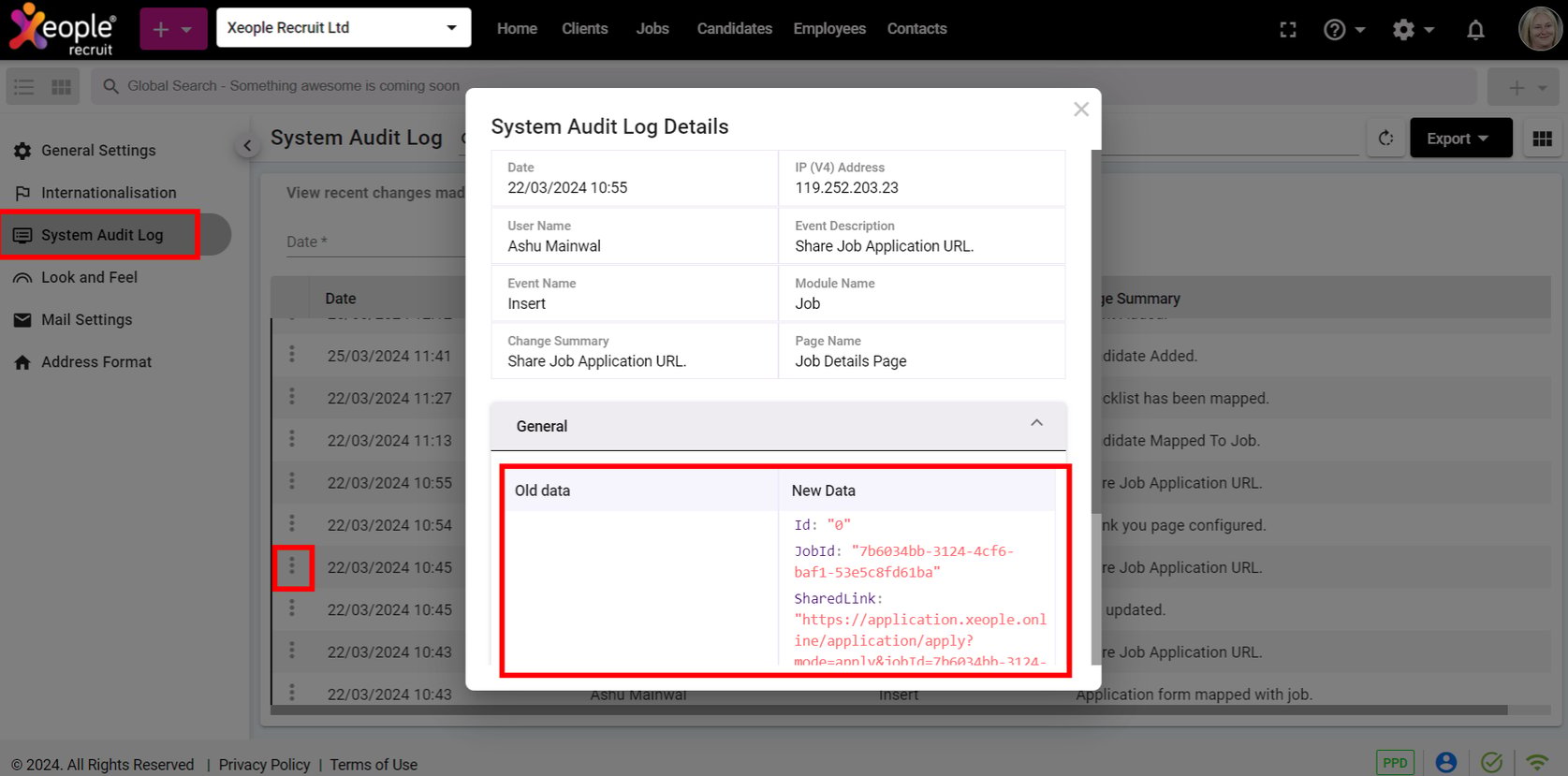 System Settings - Audit Log