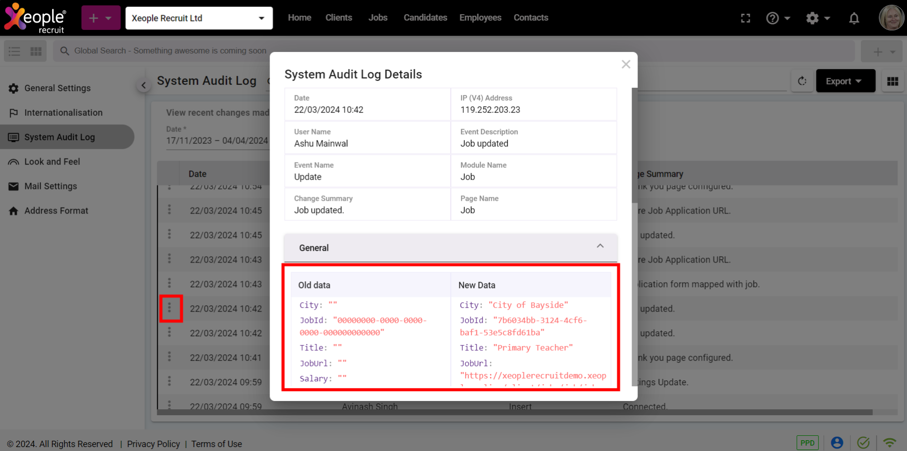 System Settings - Audit Log