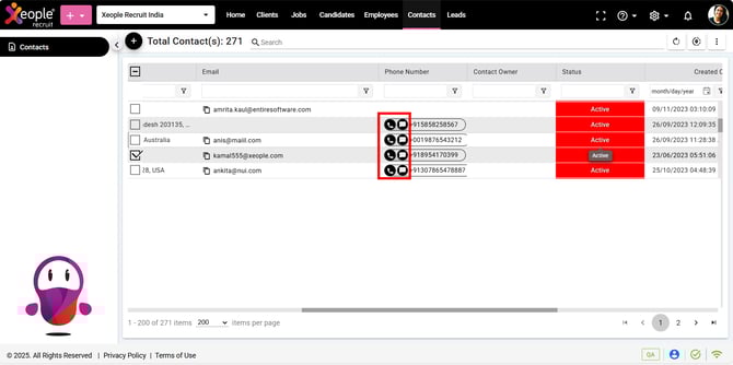 Contacts Landing Page -Send Email/Call/SMS