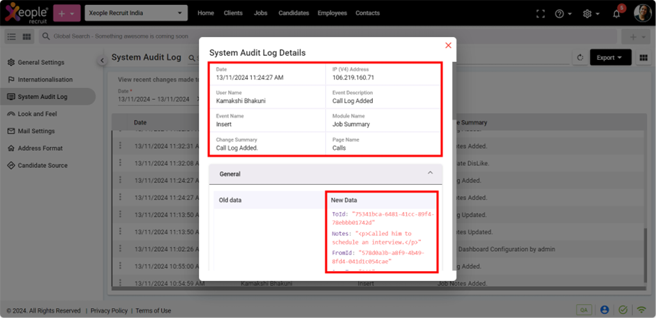 System Settings - Audit Log