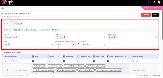 Configure New Dashboard – Select Options