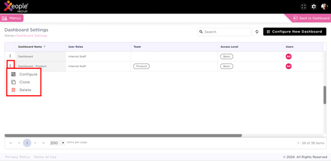 Settings Landing Page – Choose Options
