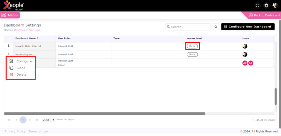 Configure Dashboard - End Users (Recruiters)